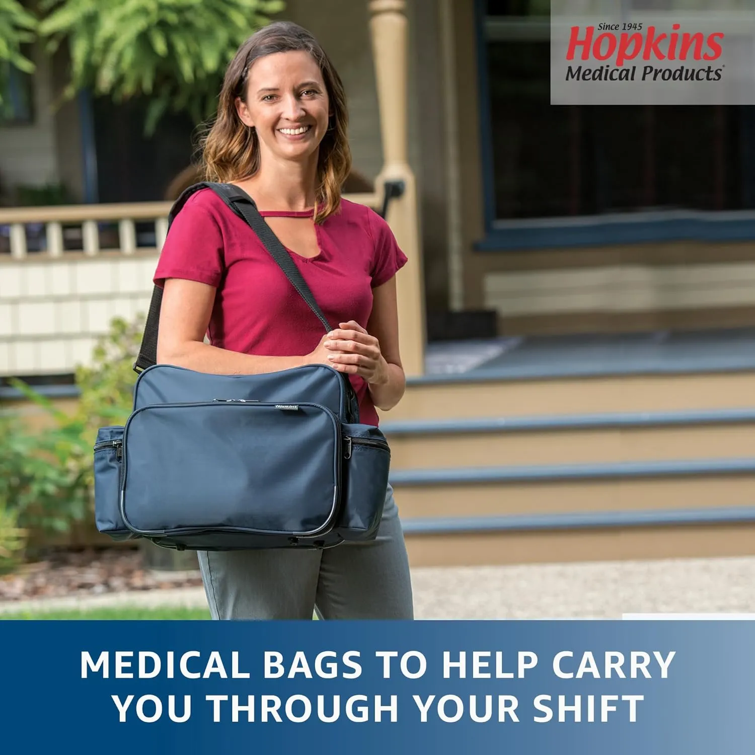 Hopkins Medical Products Home Health Shoulder Bag, 600D Waterproof Exterior, Large Storage Compartments, Removable Adjustable Shoulder Strap for Ultimate Comfort, 14x11.5x8 Inches, Pink