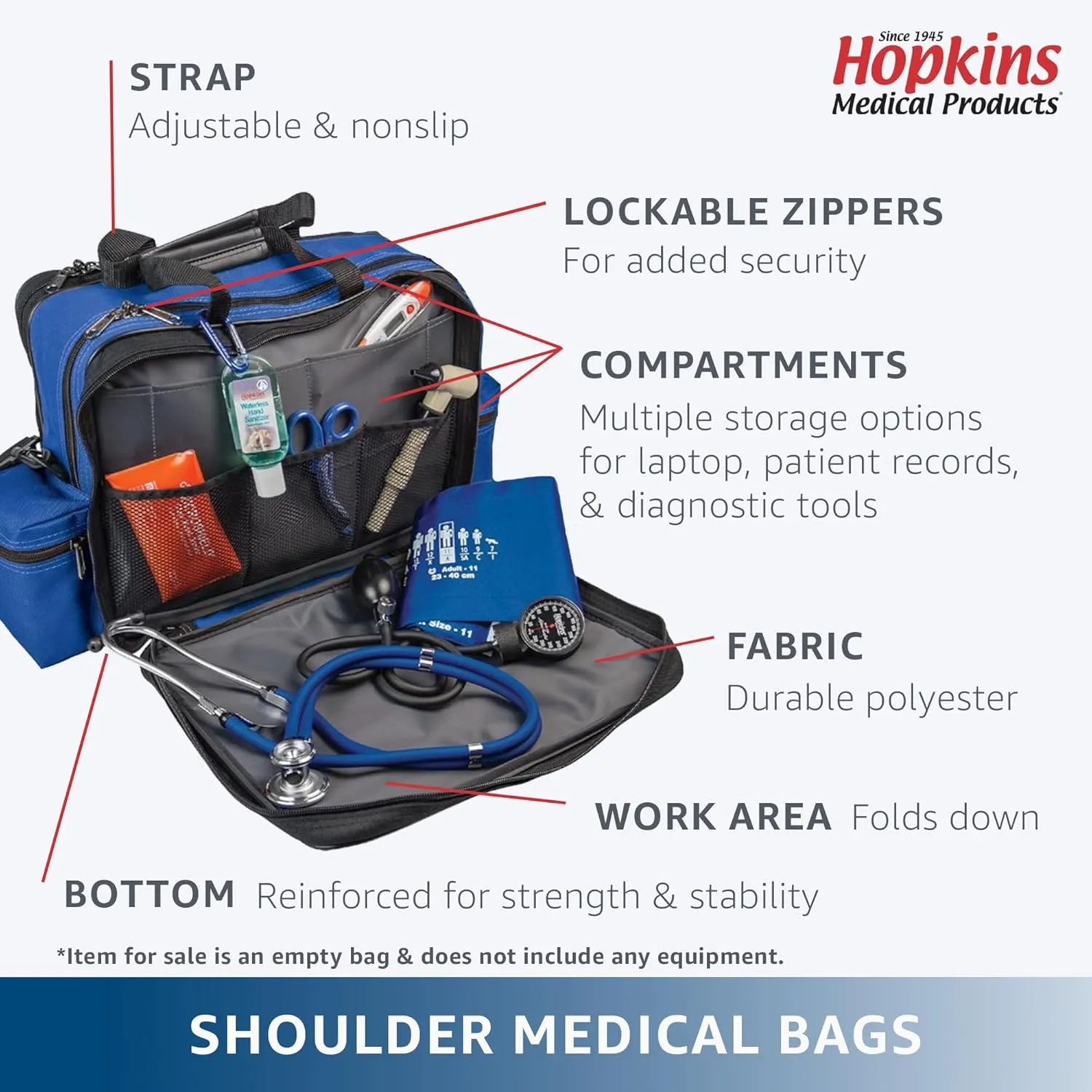 Hopkins Medical Products Home Health Shoulder Bag, 600D Waterproof Exterior, Large Storage Compartments, Removable Adjustable Shoulder Strap for Ultimate Comfort, 14x11.5x8 Inches, Pink