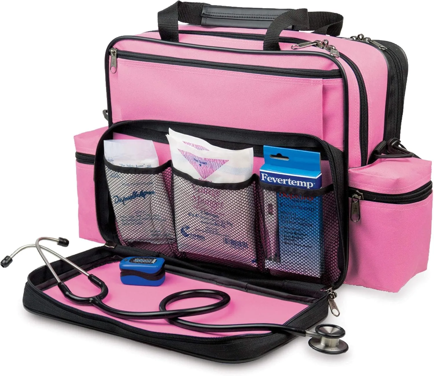 Hopkins Medical Products Home Health Shoulder Bag, 600D Waterproof Exterior, Large Storage Compartments, Removable Adjustable Shoulder Strap for Ultimate Comfort, 14x11.5x8 Inches, Pink