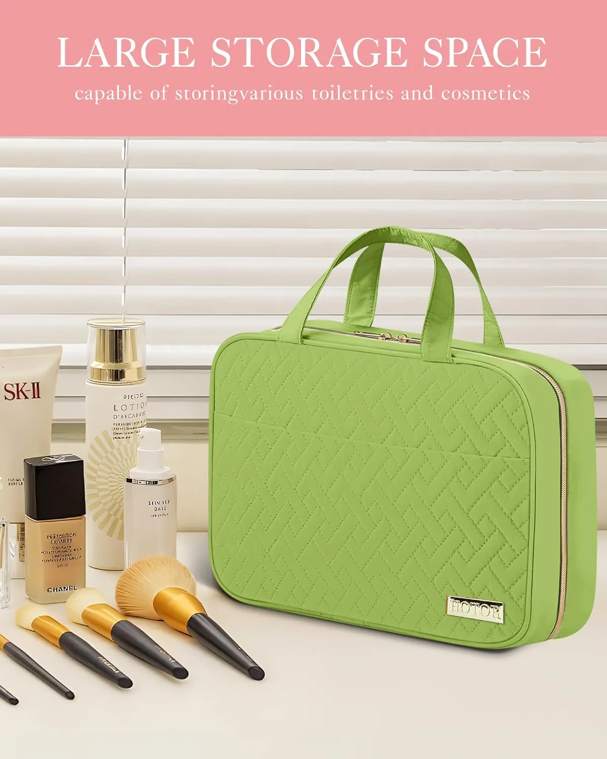HOTOR Travel Toiletry Bag w/Hanging Hook - Spacious Toiletry Bag for Women & Men, Makeup Bag/Big Comparment, Waterproof for Travel Accessories Essentials, Medium, Avocado Green