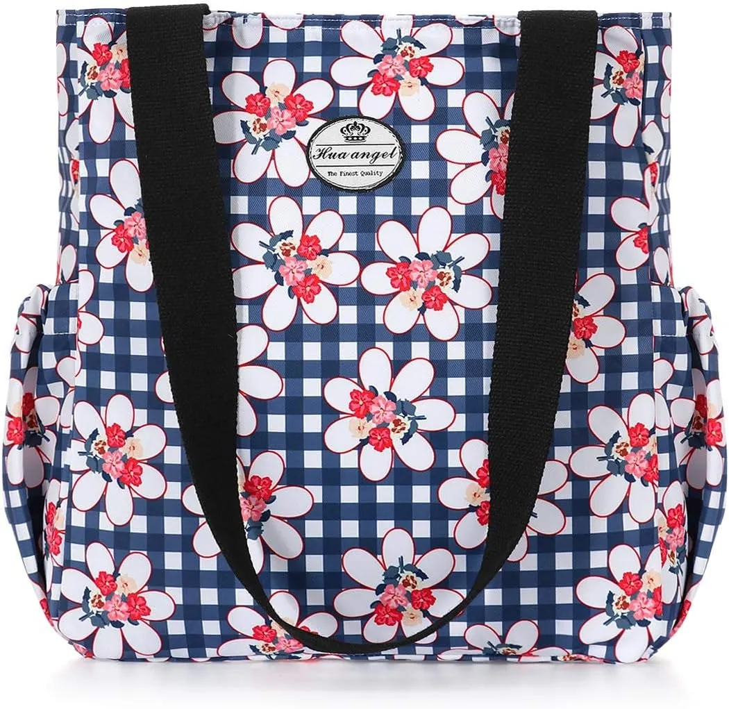 HUA ANGEL Floral Tote Bag - Casual Shoulder Bag Daily Tote Bag with Zipper Gym Travel Shopping Work Handbag for Women