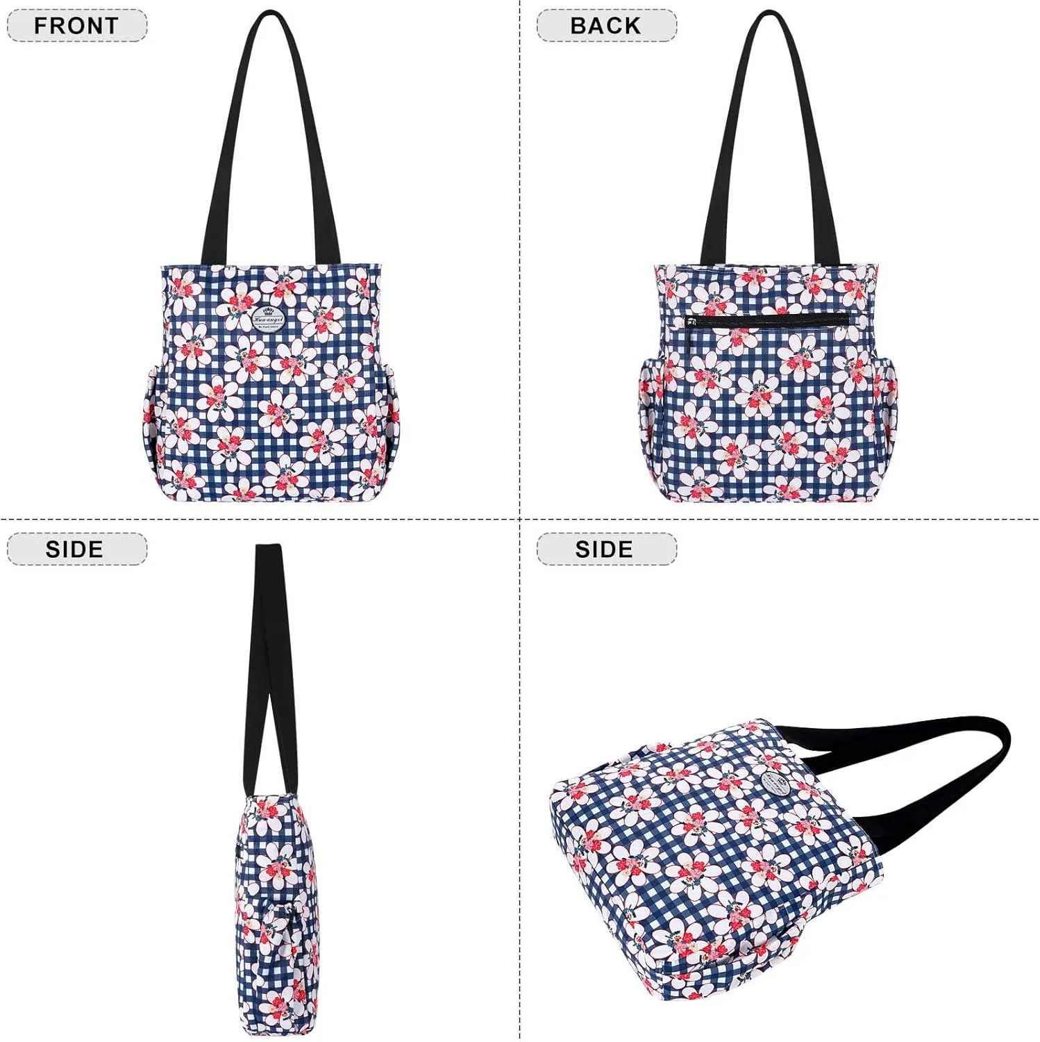 HUA ANGEL Floral Tote Bag - Casual Shoulder Bag Daily Tote Bag with Zipper Gym Travel Shopping Work Handbag for Women