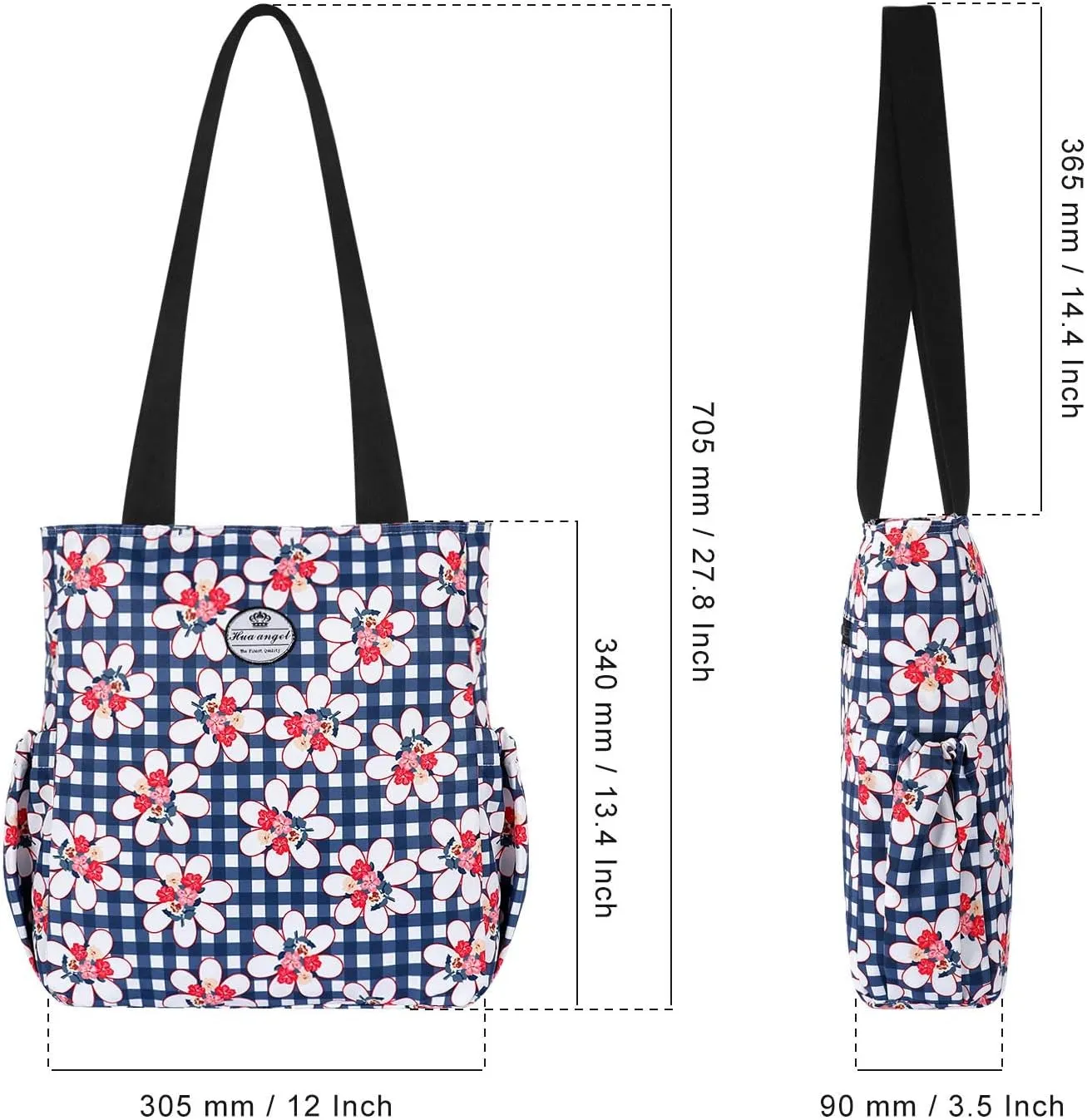 HUA ANGEL Floral Tote Bag - Casual Shoulder Bag Daily Tote Bag with Zipper Gym Travel Shopping Work Handbag for Women