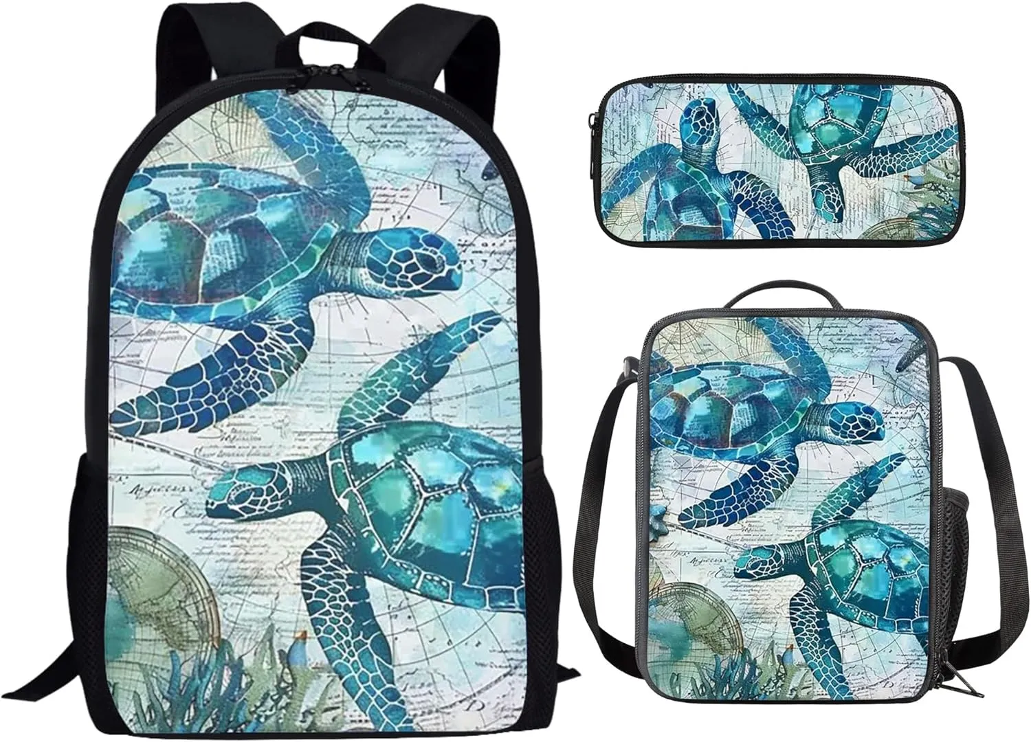 HUGS IDEA 3 Pcs School Bag Set with Thermal Insulated Lunch Tote Purse Pencil Case