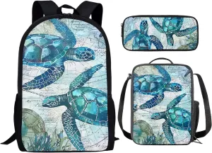 HUGS IDEA 3 Pcs School Bag Set with Thermal Insulated Lunch Tote Purse Pencil Case