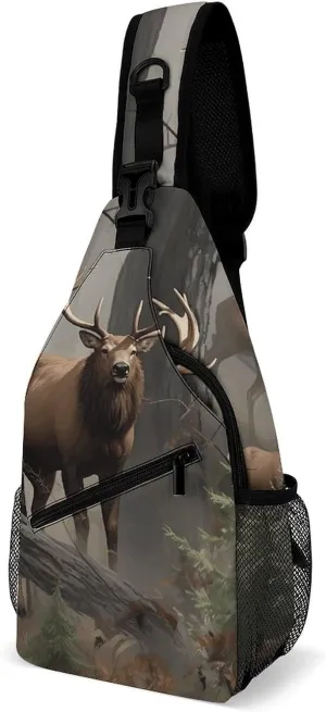 Hunting Deer Bear Elk Crossbody Sling Bag for Women Men Sling Backpack Travel Chest Bag Pack Man Purse Shoulder Bags Daypack for Travel Hiking Cycling