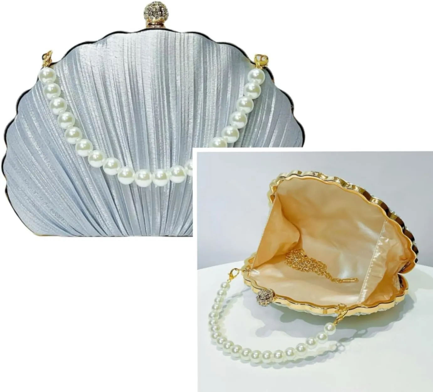 IAMUHI Lovely Shell Handbag Purse Beaded Evening Bag Chain Cross-body Clutch Purse