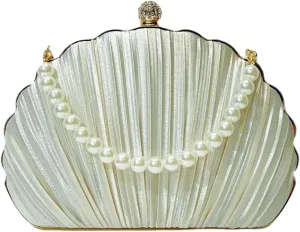 IAMUHI Lovely Shell Handbag Purse Beaded Evening Bag Chain Cross-body Clutch Purse