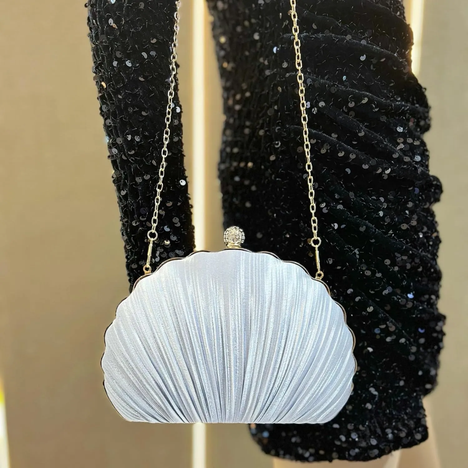 IAMUHI Lovely Shell Handbag Purse Beaded Evening Bag Chain Cross-body Clutch Purse