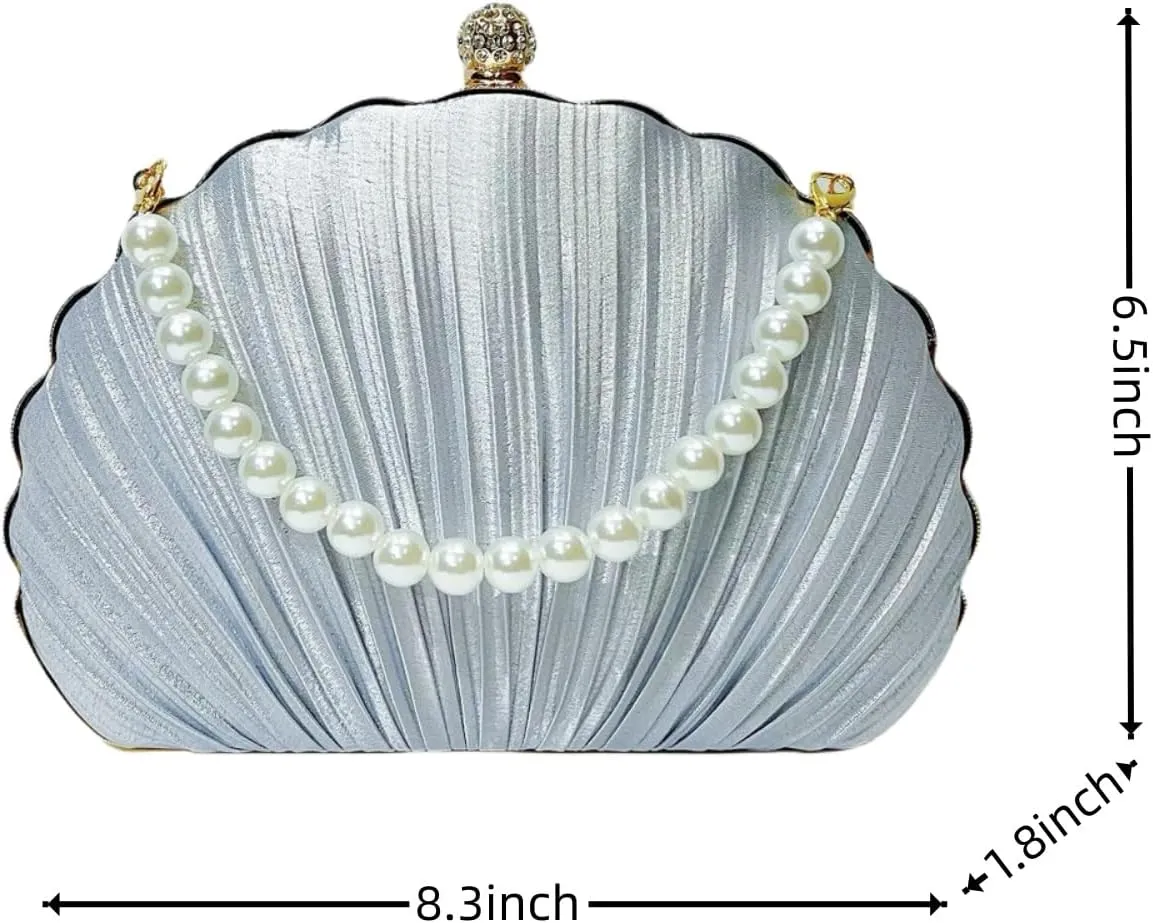 IAMUHI Lovely Shell Handbag Purse Beaded Evening Bag Chain Cross-body Clutch Purse