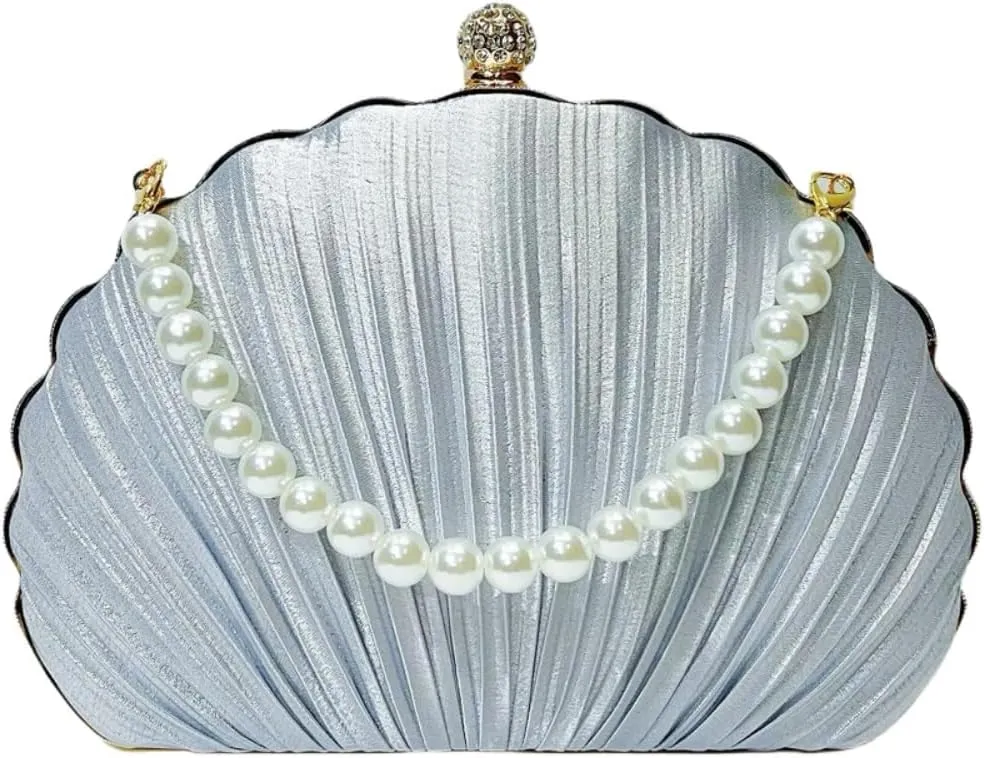 IAMUHI Lovely Shell Handbag Purse Beaded Evening Bag Chain Cross-body Clutch Purse