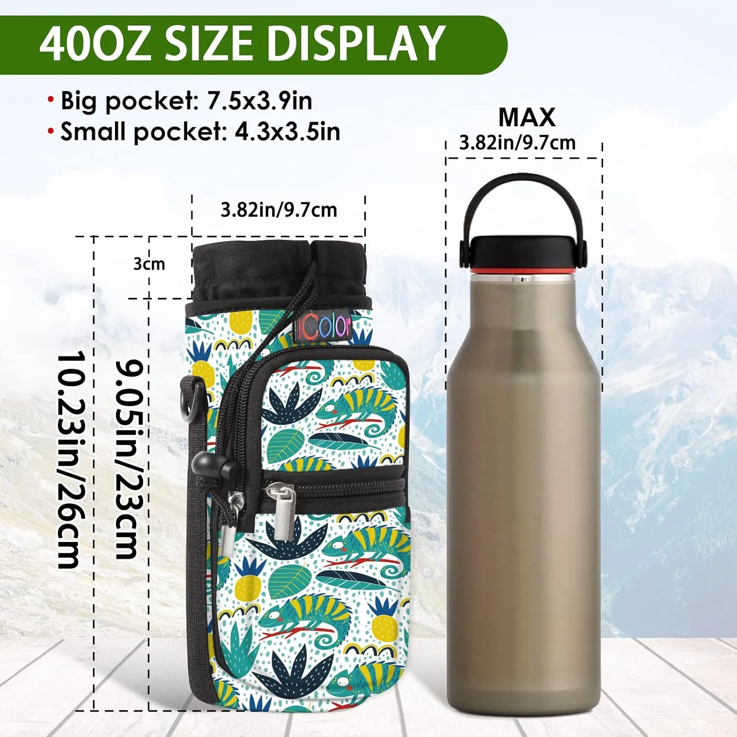 icolor Water Bottle Carrier Bag with Strap 25/32/40/64oz Crossbody Water Bottle Holder with Phone Pocket Sling Sleeve Insulated Neoprene Water Bottle Pouch for Walking Hiking Travelling