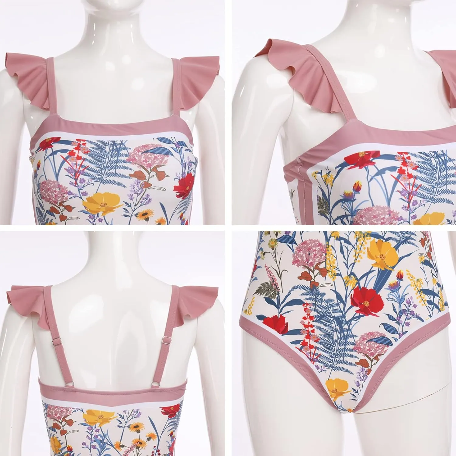 IDOPIP Women's One Piece Swimsuit with Beach Cover up Wrap Skirt Sarong Retro Floral Print Bikini Set Two Piece Bathing Suit