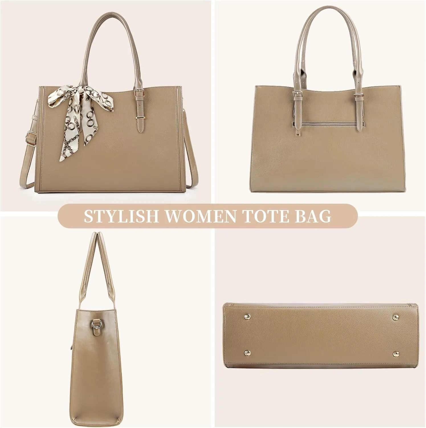IGOLUMON Laptop Bag for Women 15.6 inch Waterproof Tote Leather Work purse Office Travel Handbag Shoulder Khaki