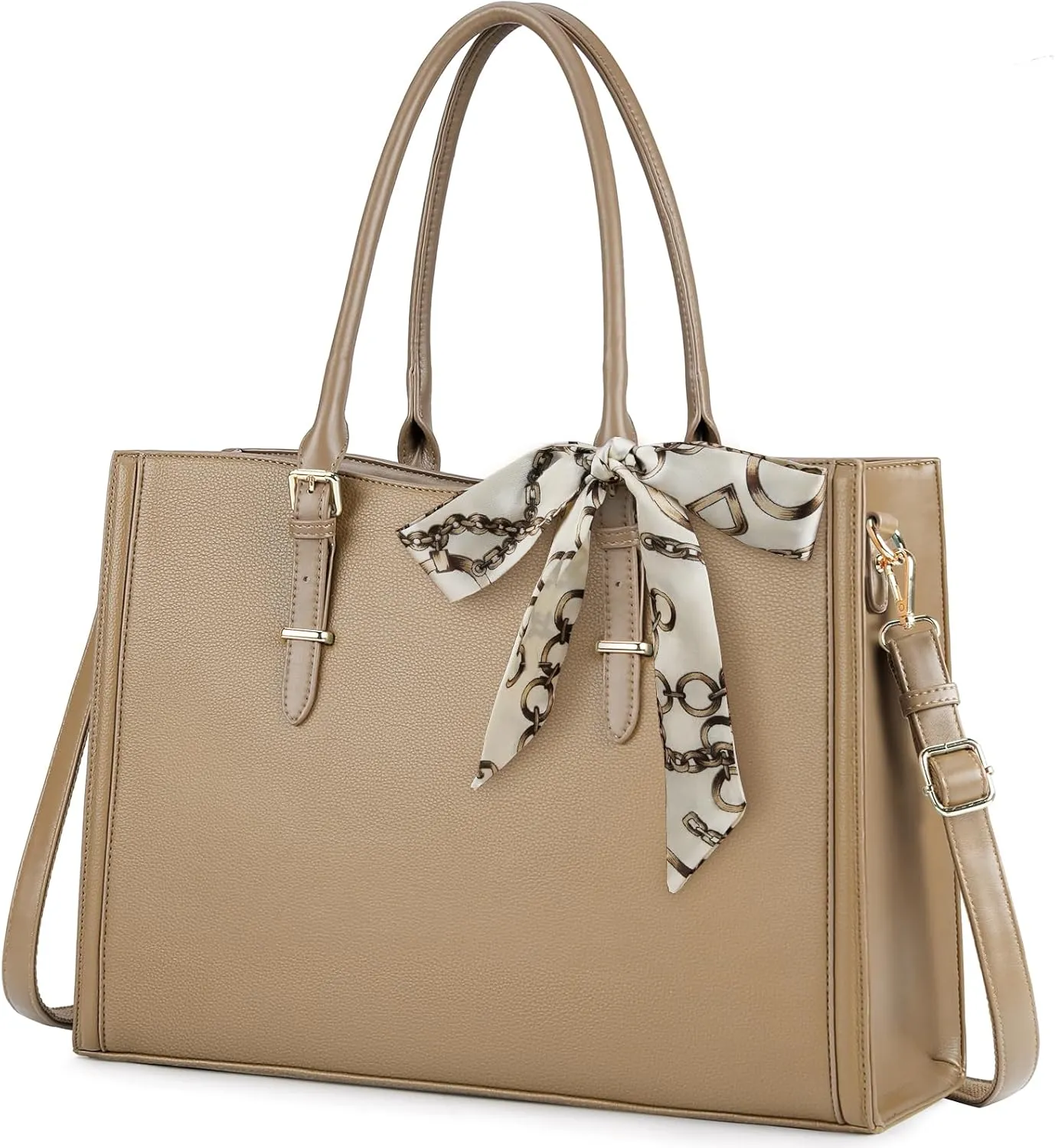 IGOLUMON Laptop Bag for Women 15.6 inch Waterproof Tote Leather Work purse Office Travel Handbag Shoulder Khaki