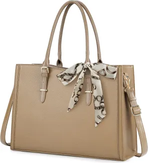IGOLUMON Laptop Bag for Women 15.6 inch Waterproof Tote Leather Work purse Office Travel Handbag Shoulder Khaki