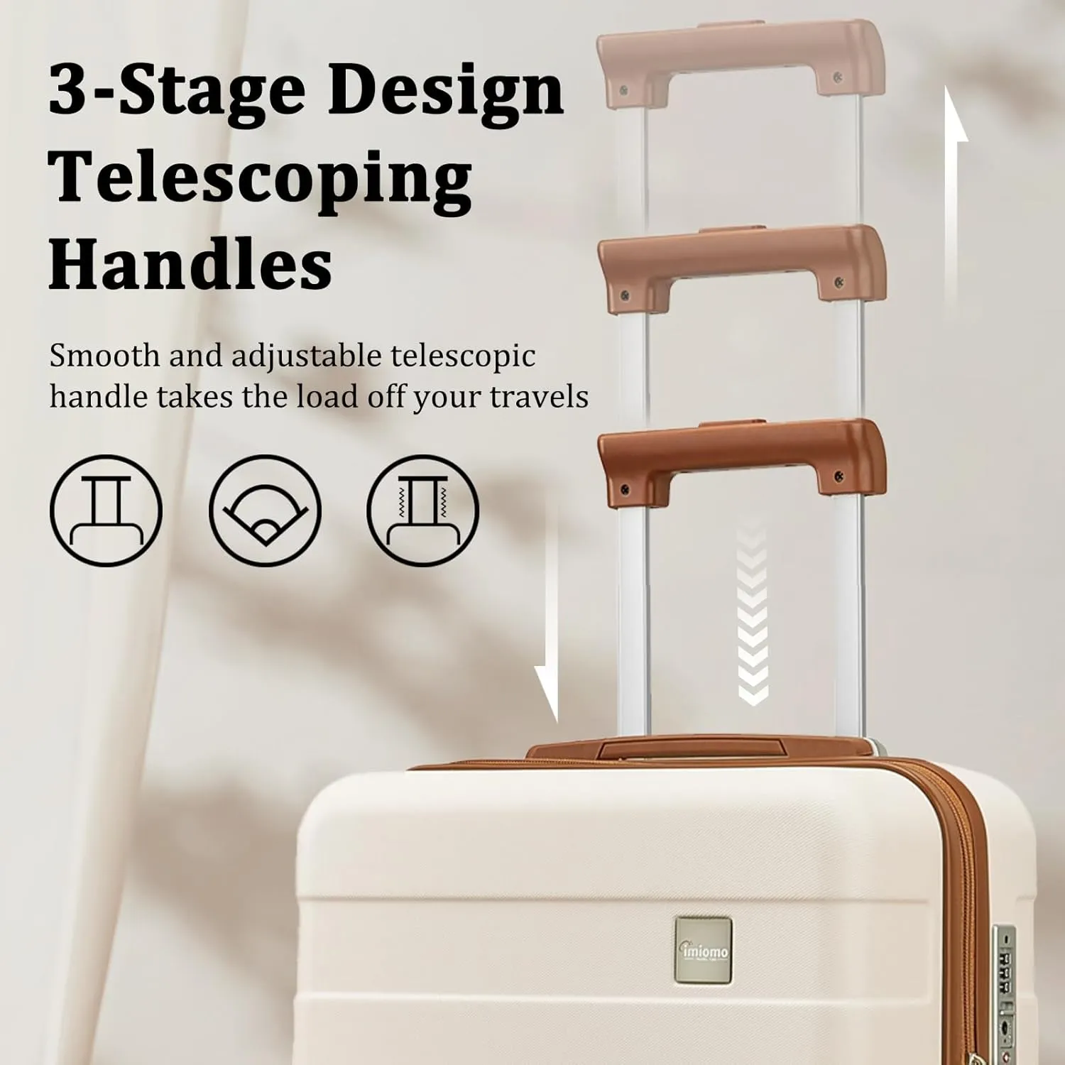 imiomo Hard Shell 20 Inch Carry on Luggage 3 Piece Set with Travel Backpack, Lightweight Hardside Carry-On Suitcase with Spinner Wheels and TSA Lock, Beige