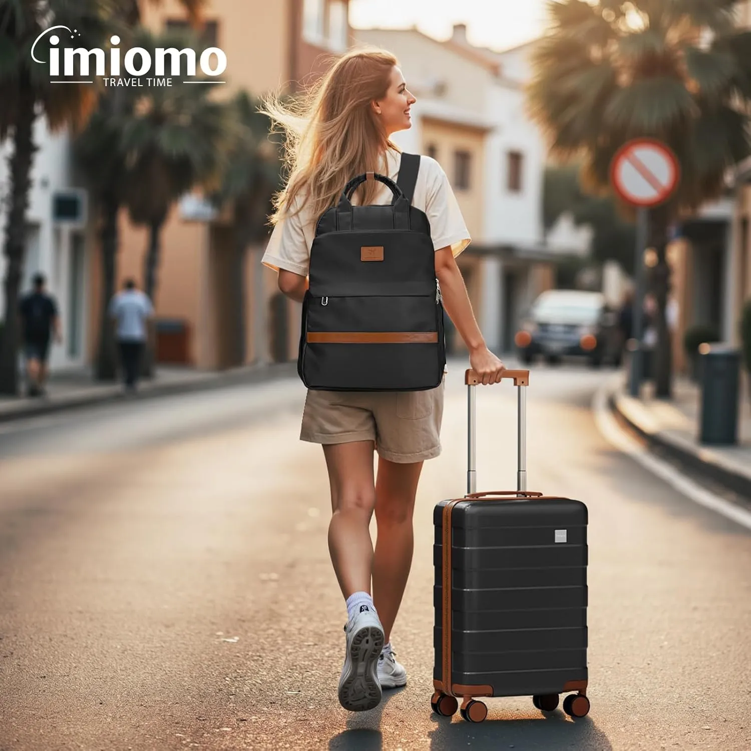 imiomo Hard Shell 20 Inch Carry on Luggage 3 Piece Set with Travel Backpack, Lightweight Hardside Carry-On Suitcase with Spinner Wheels and TSA Lock, Black