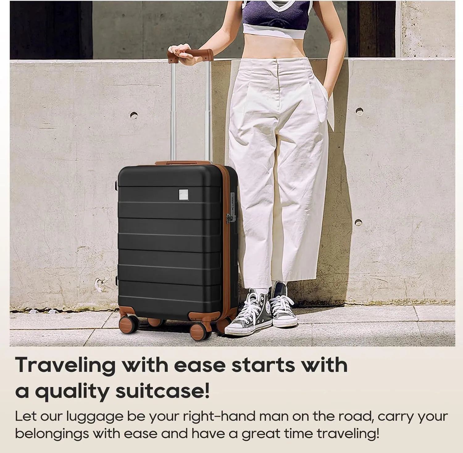 imiomo Hard Shell 20 Inch Carry on Luggage 3 Piece Set with Travel Backpack, Lightweight Hardside Carry-On Suitcase with Spinner Wheels and TSA Lock, Black