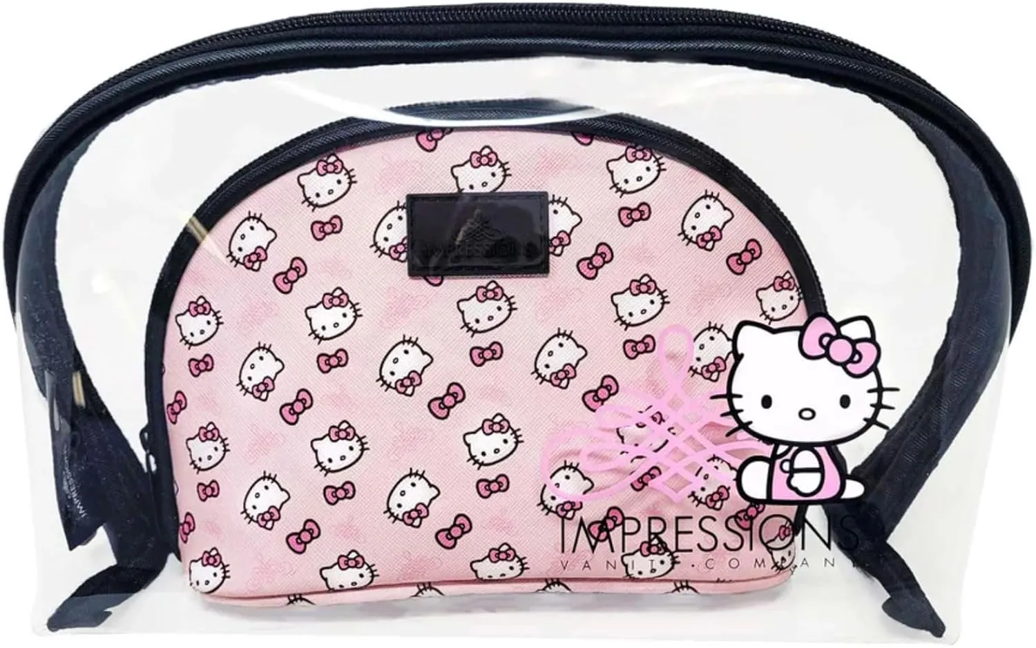 Impressions Vanity Hello Kitty 2 PCs Nested Clutch Purses for Women, Water Resistant Zippered Travel Makeup Clutch Bag for Holding Make Up Brush, Toiletry, and Skincare Accessories (Pink)