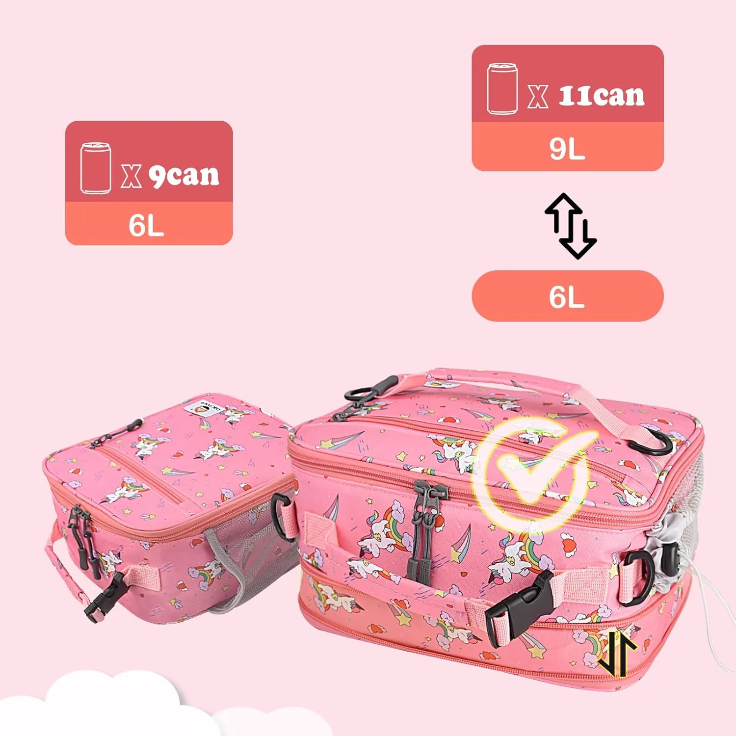 Insulated Lunch Bag,Expandable Kids Lunch Box,Double Zipper & Lunch Bag Kids with Strap,Lightweight Reusable Lunch Tote Bag for Boys Girls,Meal Containers for School/Picnic (Rainbow)