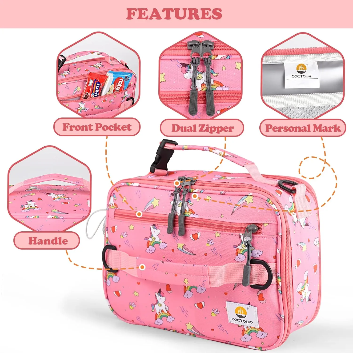 Insulated Lunch Bag,Expandable Kids Lunch Box,Double Zipper & Lunch Bag Kids with Strap,Lightweight Reusable Lunch Tote Bag for Boys Girls,Meal Containers for School/Picnic (Rainbow)
