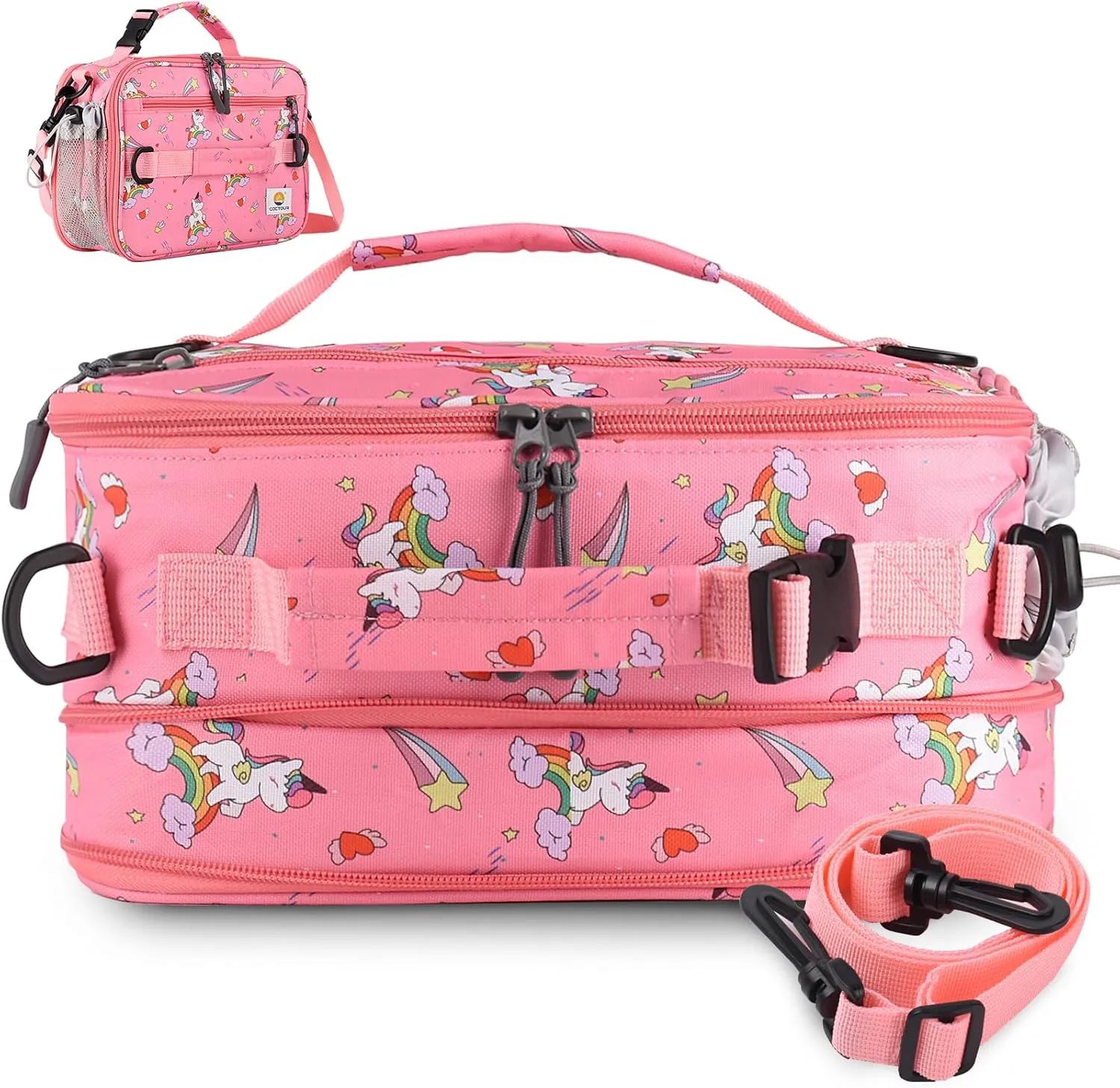 Insulated Lunch Bag,Expandable Kids Lunch Box,Double Zipper & Lunch Bag Kids with Strap,Lightweight Reusable Lunch Tote Bag for Boys Girls,Meal Containers for School/Picnic (Rainbow)