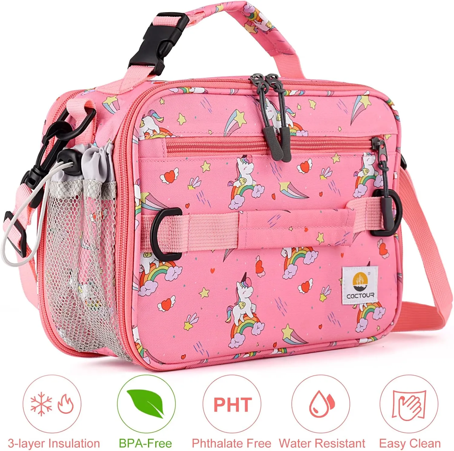 Insulated Lunch Bag,Expandable Kids Lunch Box,Double Zipper & Lunch Bag Kids with Strap,Lightweight Reusable Lunch Tote Bag for Boys Girls,Meal Containers for School/Picnic (Rainbow)