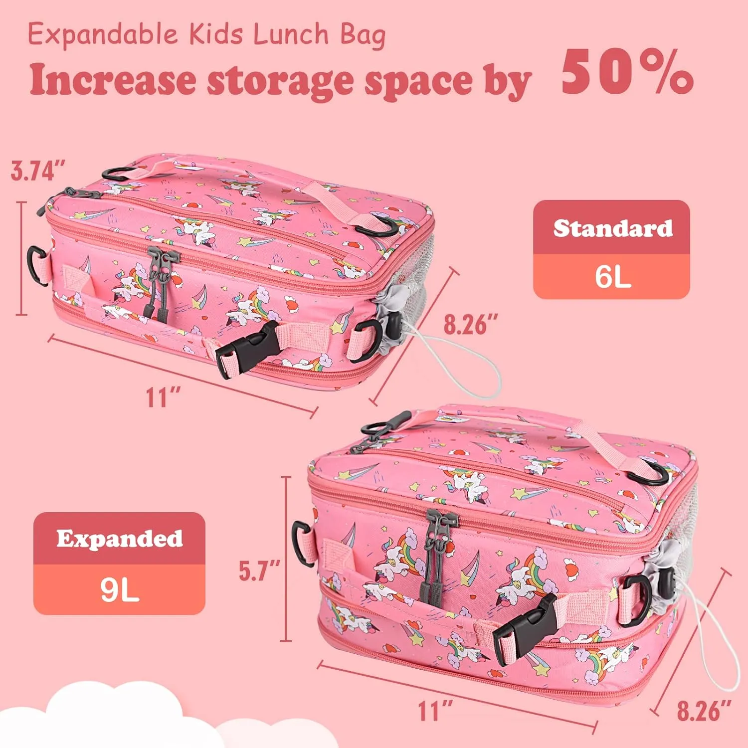 Insulated Lunch Bag,Expandable Kids Lunch Box,Double Zipper & Lunch Bag Kids with Strap,Lightweight Reusable Lunch Tote Bag for Boys Girls,Meal Containers for School/Picnic (Rainbow)