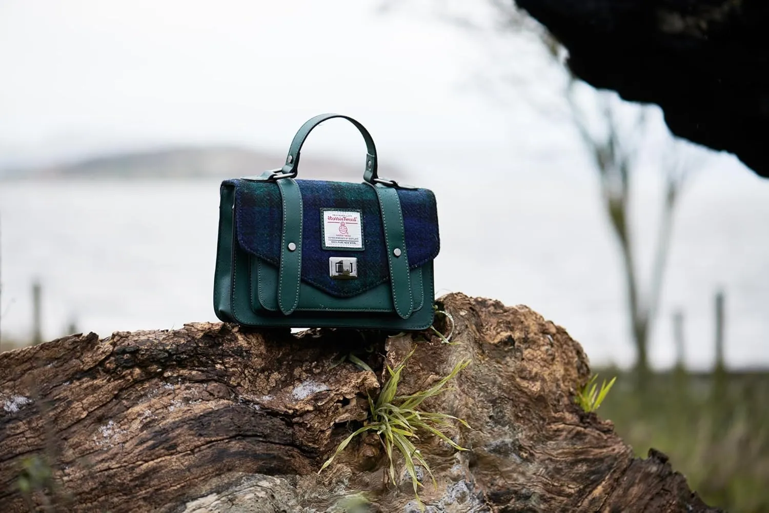 Islander Harris Tweed Mini Satchel, Handbag for Women, Flap and Microfiber Leather