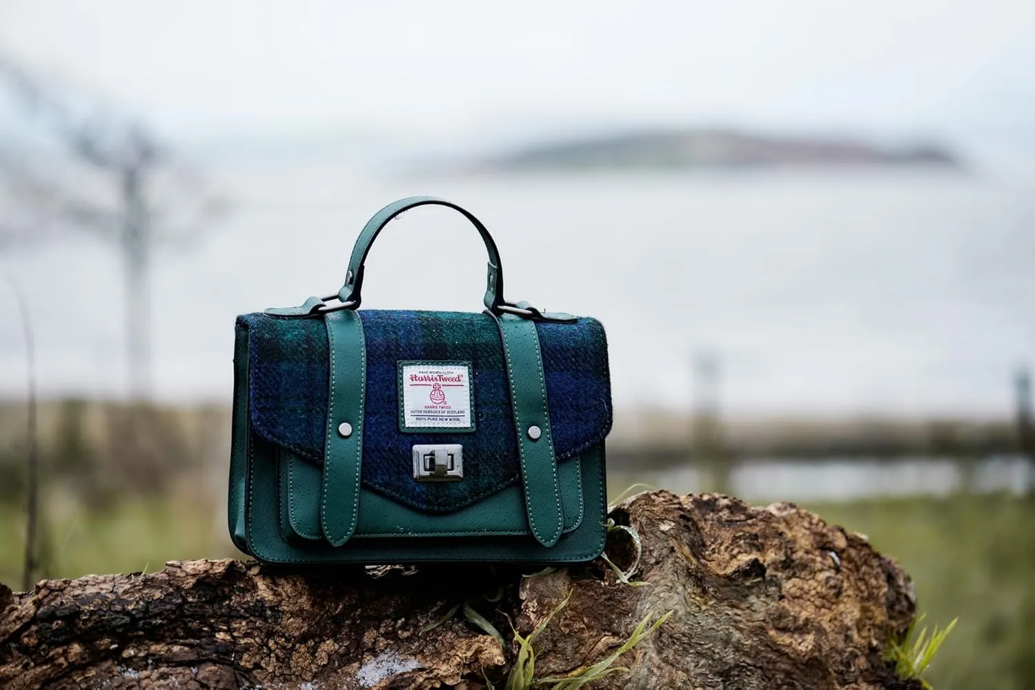 Islander Harris Tweed Mini Satchel, Handbag for Women, Flap and Microfiber Leather