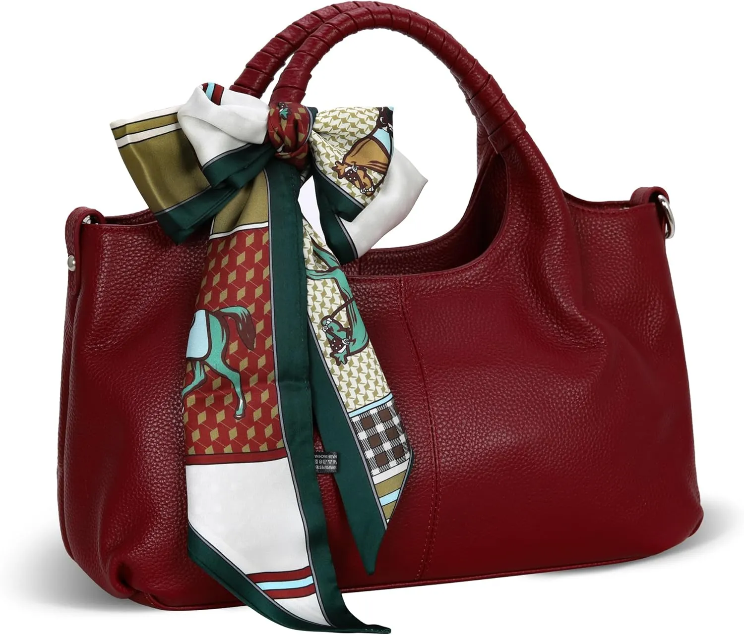Iswee Women's Genuine Leather Handbag Fashion Shoulder Bags and Silk Scarf Bag Decor Purse Scarf