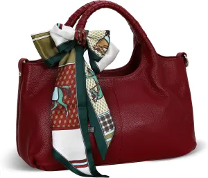 Iswee Women's Genuine Leather Handbag Fashion Shoulder Bags and Silk Scarf Bag Decor Purse Scarf