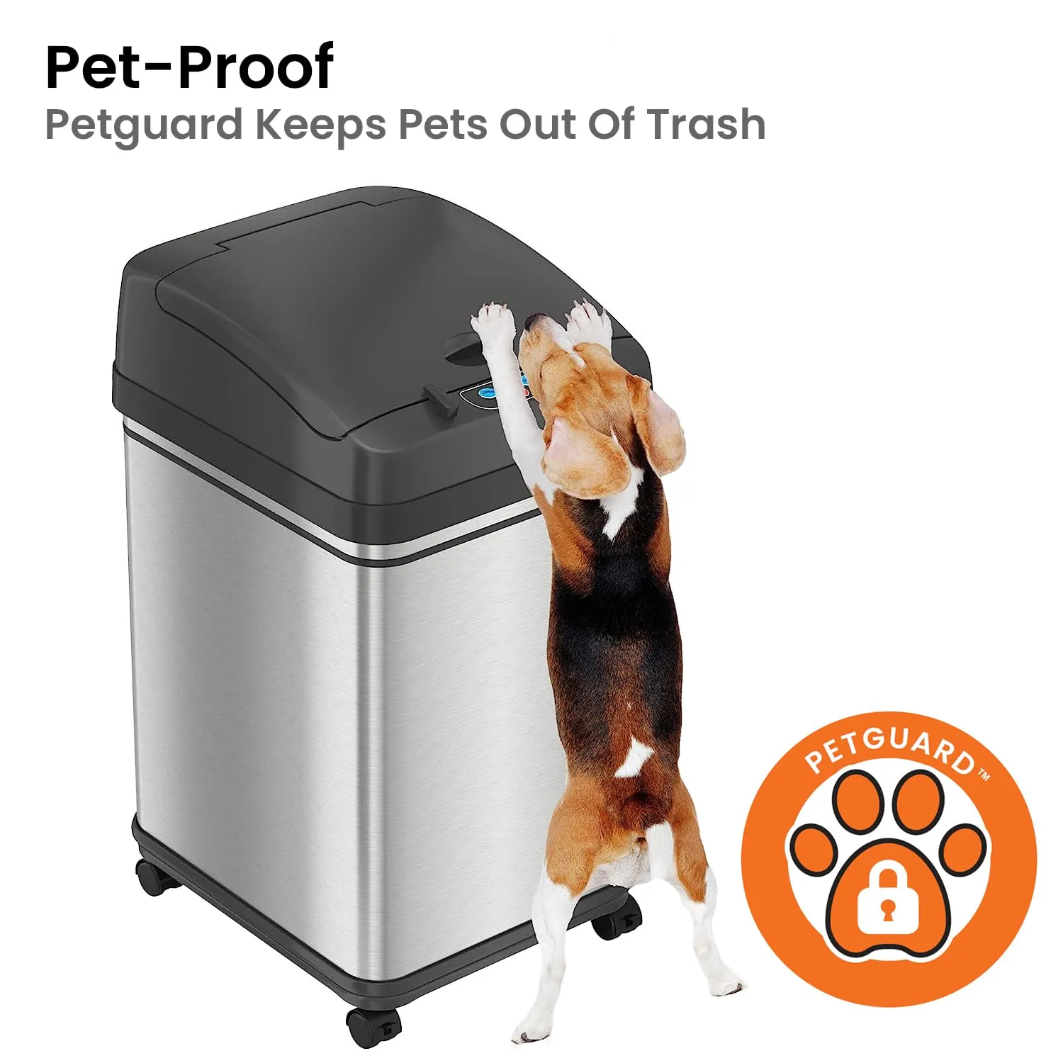 iTouchless 8 Gallon Dog-Proof Sensor Kitchen Trash Can with Lid and Odor Filter, Stainless Steel 30 Liter Automatic Recycling Bin Prevents Pets Getting in Trashcan, Home, Office, Bedroom, Bathroom