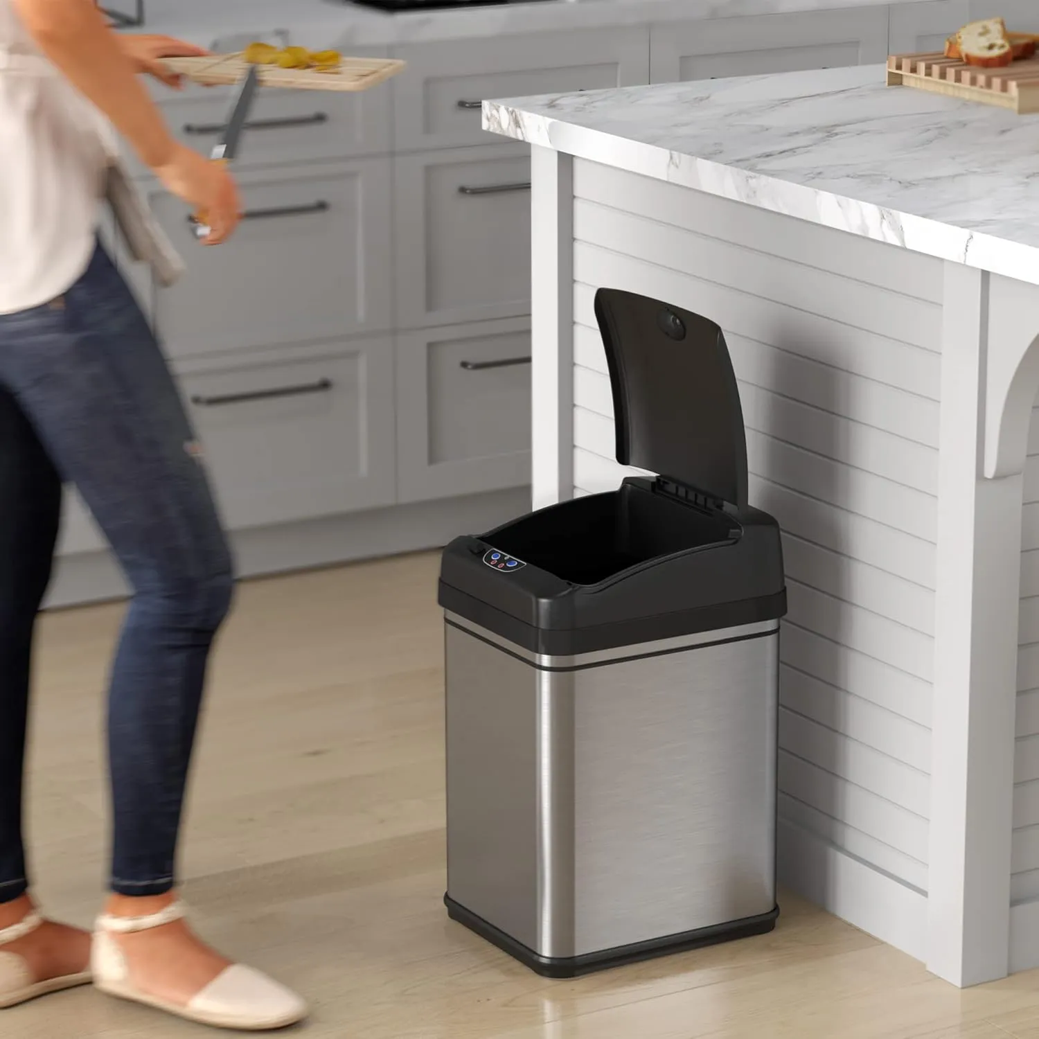 iTouchless 8 Gallon Dog-Proof Sensor Kitchen Trash Can with Lid and Odor Filter, Stainless Steel 30 Liter Automatic Recycling Bin Prevents Pets Getting in Trashcan, Home, Office, Bedroom, Bathroom