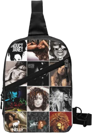 Janet Style Singer Jackson Sling Bag for Man Chest Bag Foldable Shoulder Bag Funny Hiking Crossbody Handbags Sling Backpack Multipurpose Crossbody Backpack for Travel