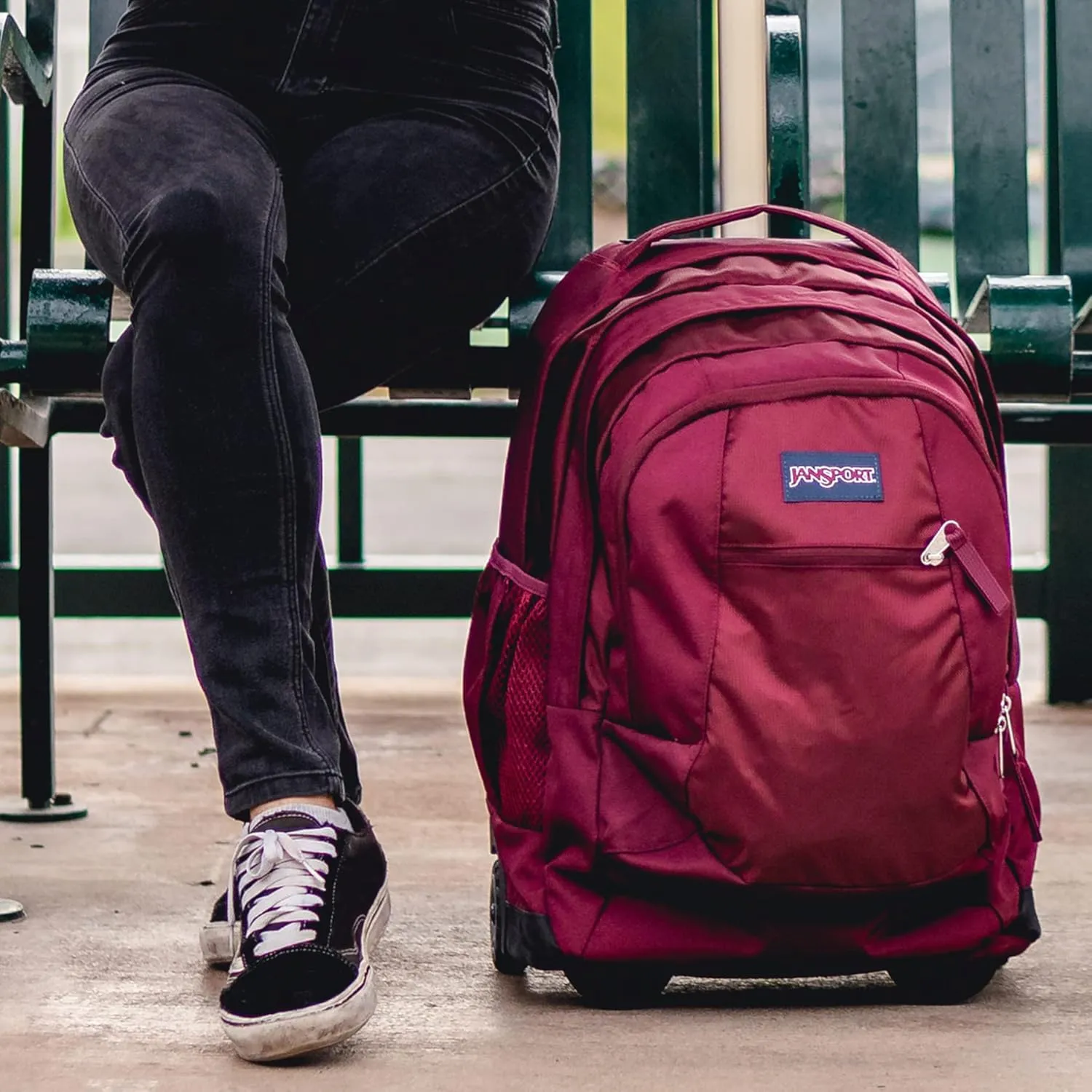 JanSport Driver 8 Rolling Backpack - Wheeled Travel Bag with 15-Inch Laptop Sleeve, One Size, Navy