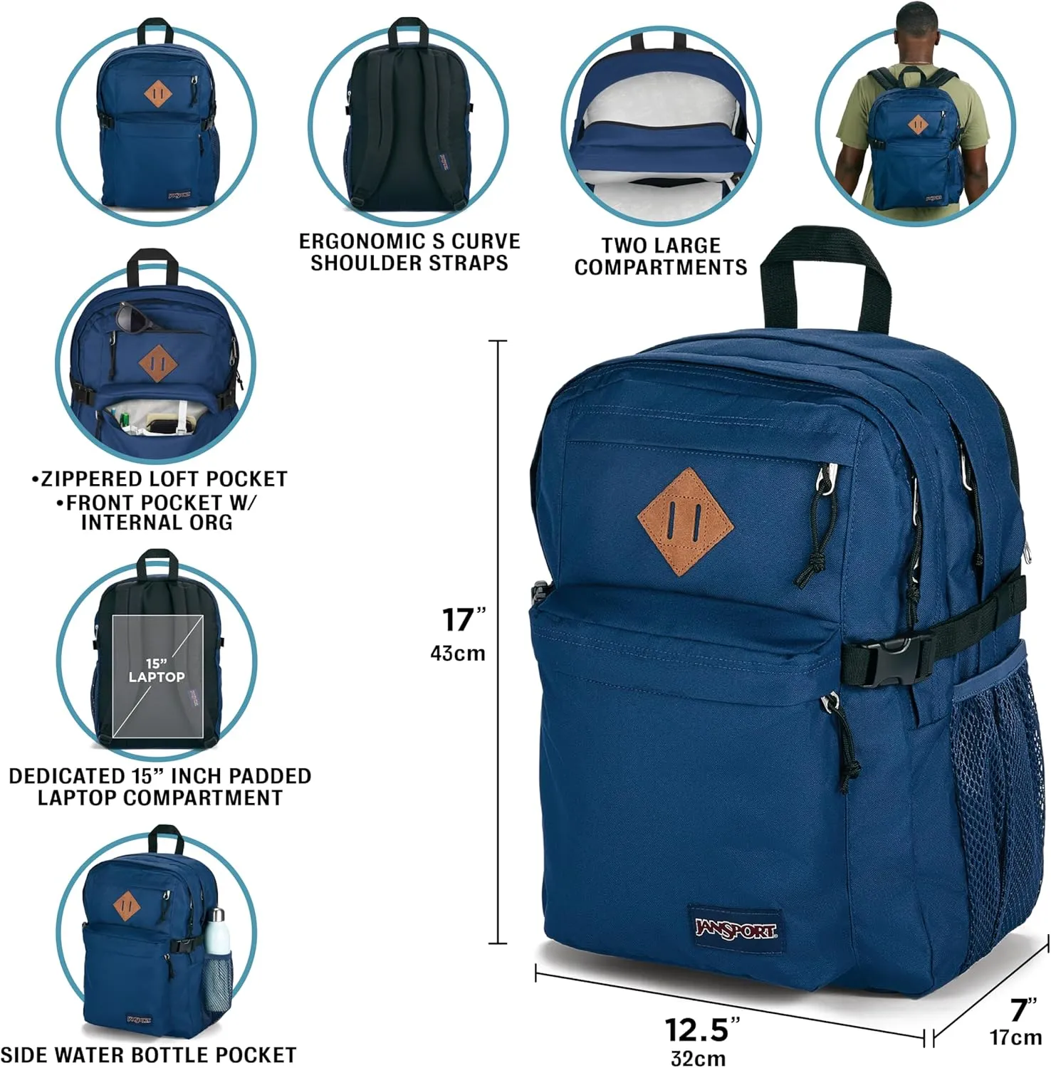 JanSport Main Campus Backpack - Travel or Work backpack w 15-Inch Laptop Sleeve and Dual Water Bottle Pockets, Basic Brown