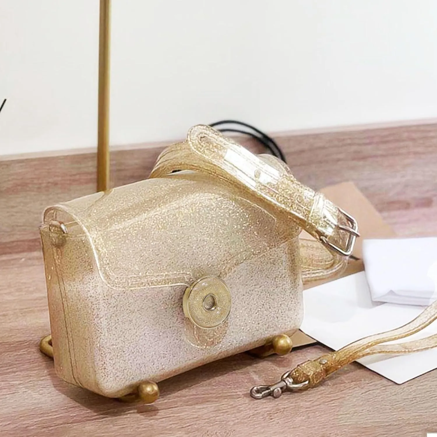 Jelly Tabby Bag - Clear Crossbody Bag for Women with Chain Vintage-Inspired Convertible Wristlet and Shoulder Bag