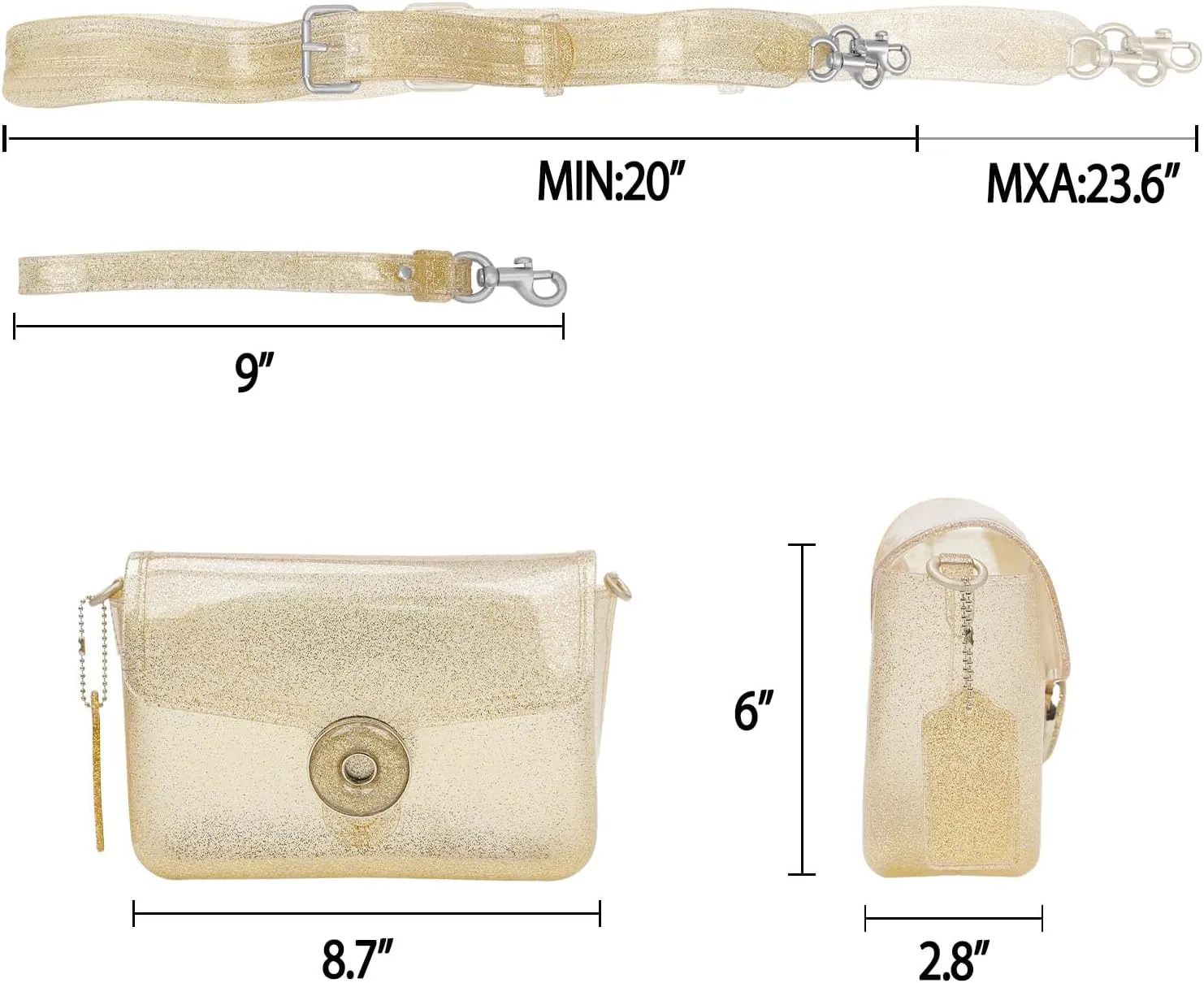 Jelly Tabby Bag - Clear Crossbody Bag for Women with Chain Vintage-Inspired Convertible Wristlet and Shoulder Bag