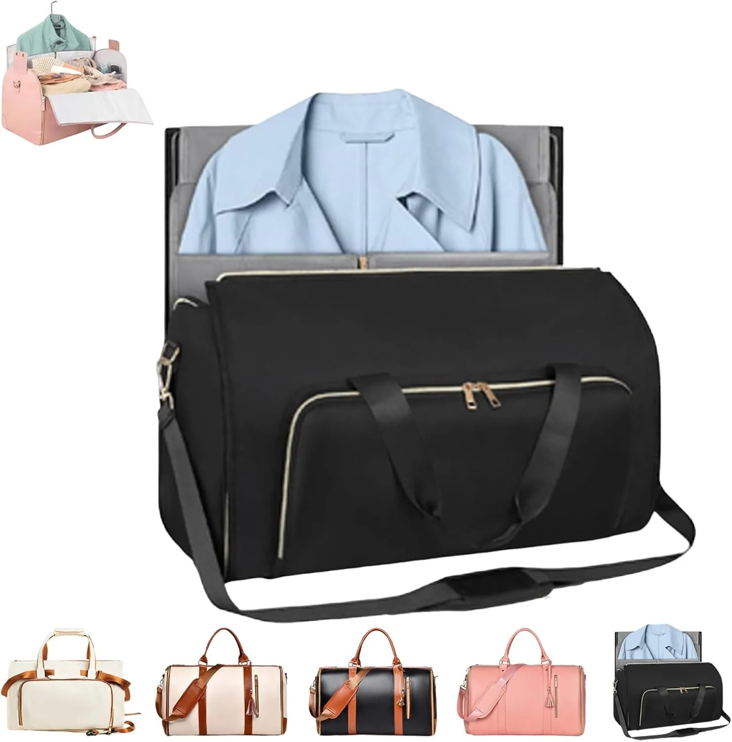 Jenni Bag, PU Leather 2 in 1 Hanging Suitcase Travel Bags, Jenni Bag Travel Bag with Wheels, Convertible Garment Duffel Bag, High Capacity with Shoe Compartment (Black 2-Without pull rod)