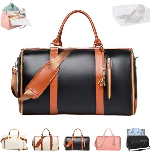 Jenni Bag, PU Leather 2 in 1 Hanging Suitcase Travel Bags, Jenni Bag Travel Bag with Wheels, Convertible Garment Duffel Bag, High Capacity with Shoe Compartment (Black-Without pull rod)