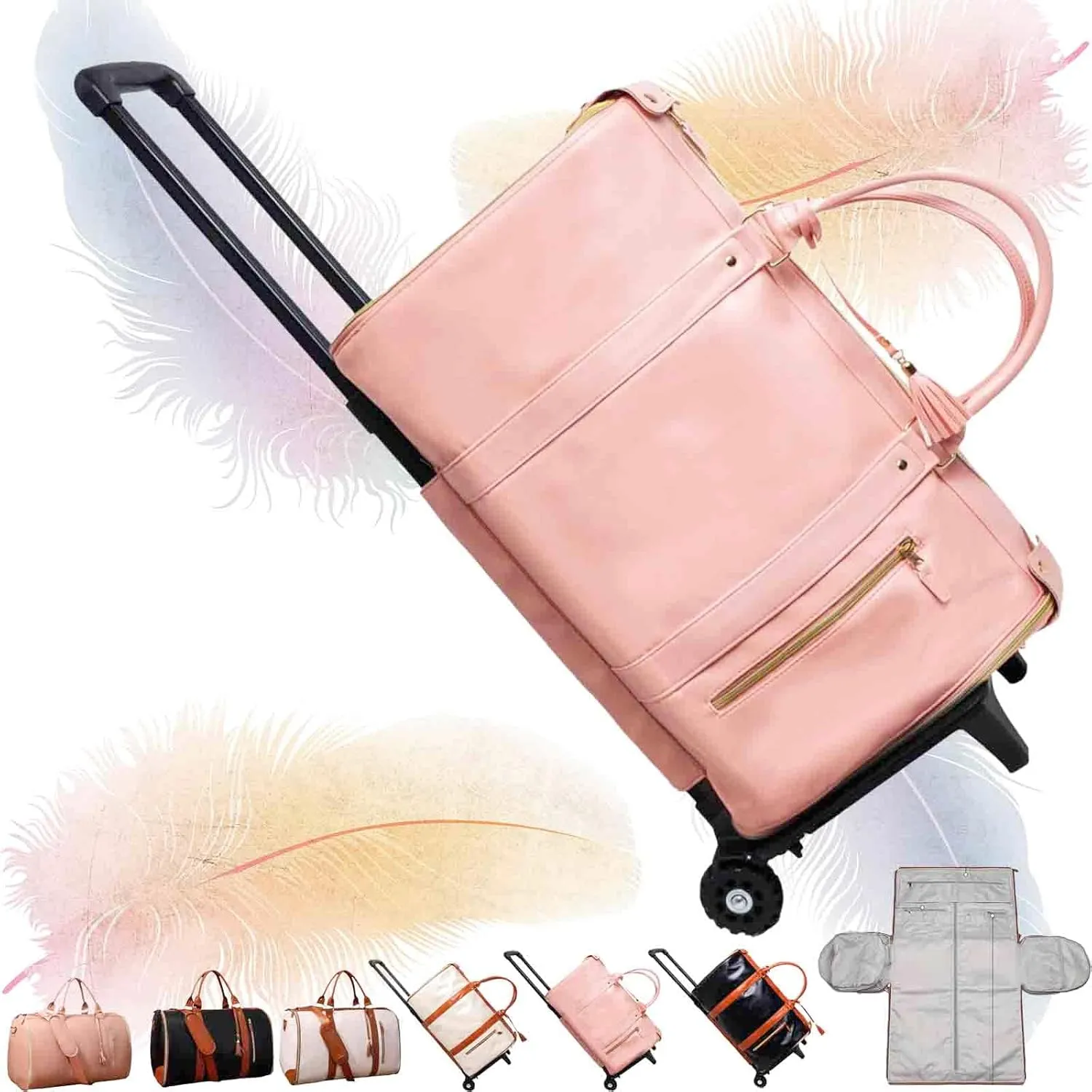 Jenni Bag Travel Bag with Wheels, Jenni Bag, Jenni Travel Bag, Convertible Duffel Bag, With Removable Wheels (Pink-B)