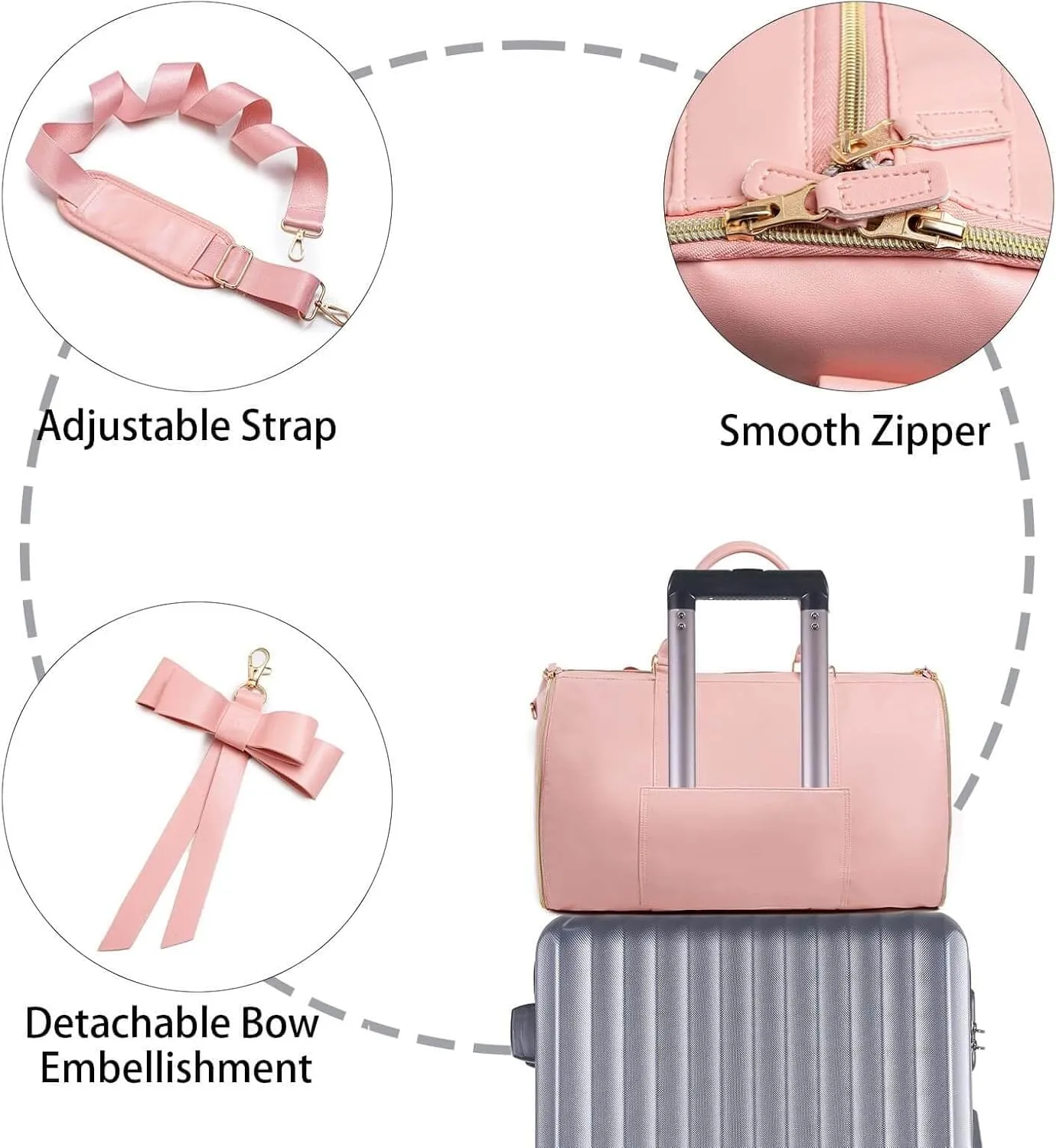 Jenni Convertible Travel Bag with Removable Wheels,High Capacity with Shoe Compartment,PU Leather 2 in 1 Hanging Suitcase Travel Bags,Convertible Garment Bags for Trave l with Shoe Pouch (Blue)