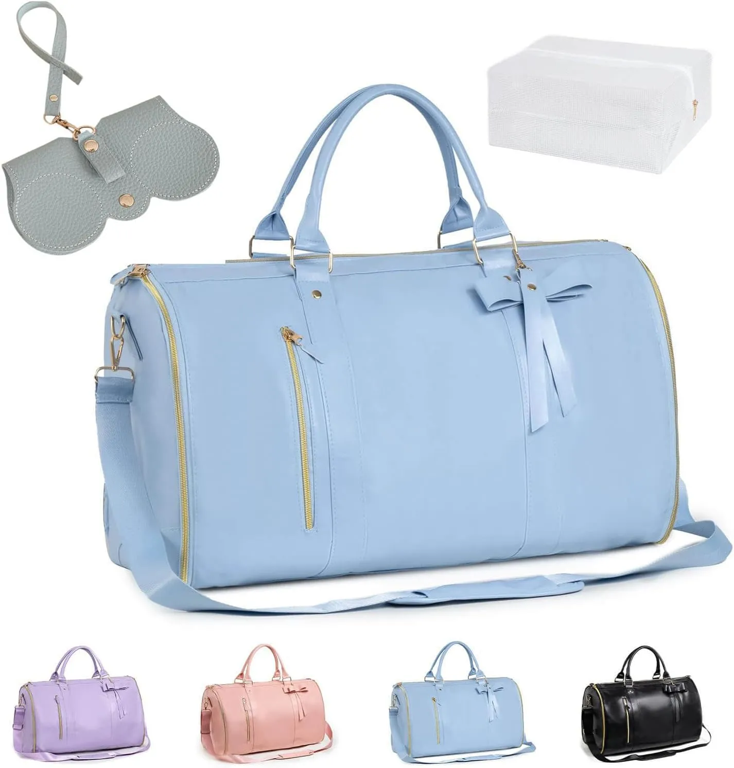 Jenni Convertible Travel Bag with Removable Wheels,High Capacity with Shoe Compartment,PU Leather 2 in 1 Hanging Suitcase Travel Bags,Convertible Garment Bags for Trave l with Shoe Pouch (Blue)