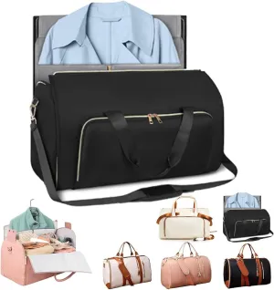 Jenni Travel Bag, Jenni Bag Travel Bag with Wheels, PU Leather 2 in 1 Hanging Suitcase Travel Bags, Waterproof Convertible Travel Garment Bag with Shoe Pouch (Black2(without pull rod))