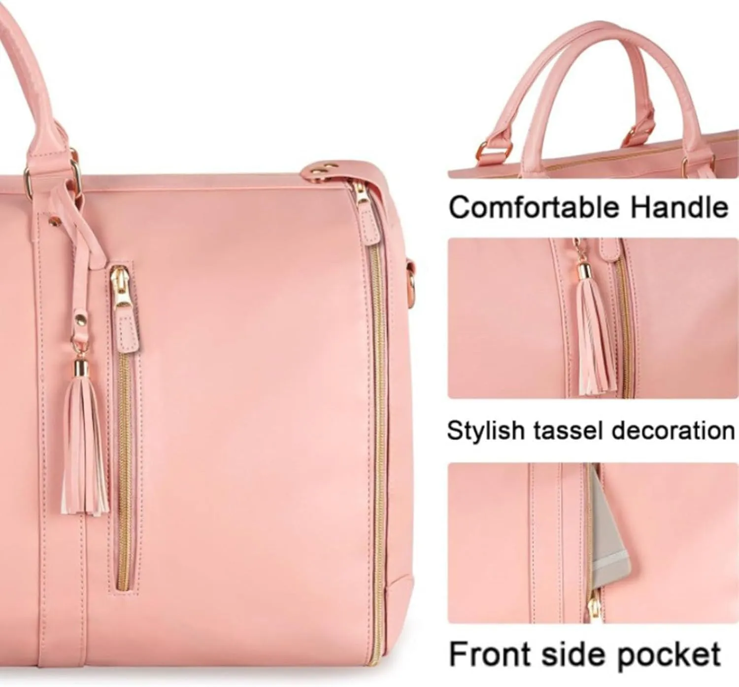 Jenni Travel Bag, Jenni Bag Travel Bag with Wheels, PU Leather 2 in 1 Hanging Suitcase Travel Bags, Waterproof Convertible Travel Garment Bag with Shoe Pouch (Pink(with pull rod))