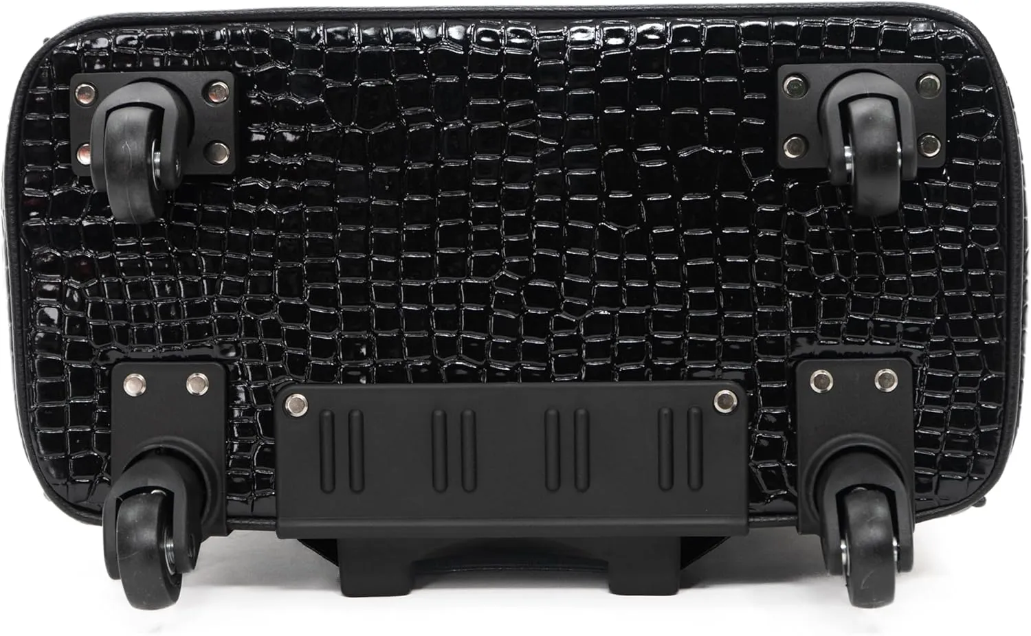 Jet Black Rolling Laptop Bag for Women – 17.3" Crocodile Embossed PU Leather Briefcase with 4 Spinner Wheels – Elegant Business Travel Tote with Wheels for Office and Commute