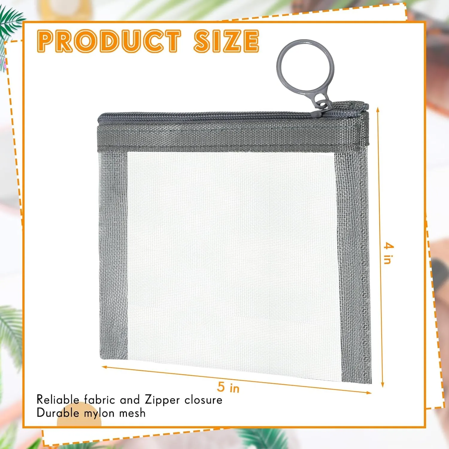 Jexine 60 Pcs Small Zipper Pouch Bulk Nylon Mini Mesh Pouches Multipurpose Coin Purse Pouch Zippered Mesh Cosmetic Bag Portable Storage Makeup Bags for Travel Supplies (Gray)