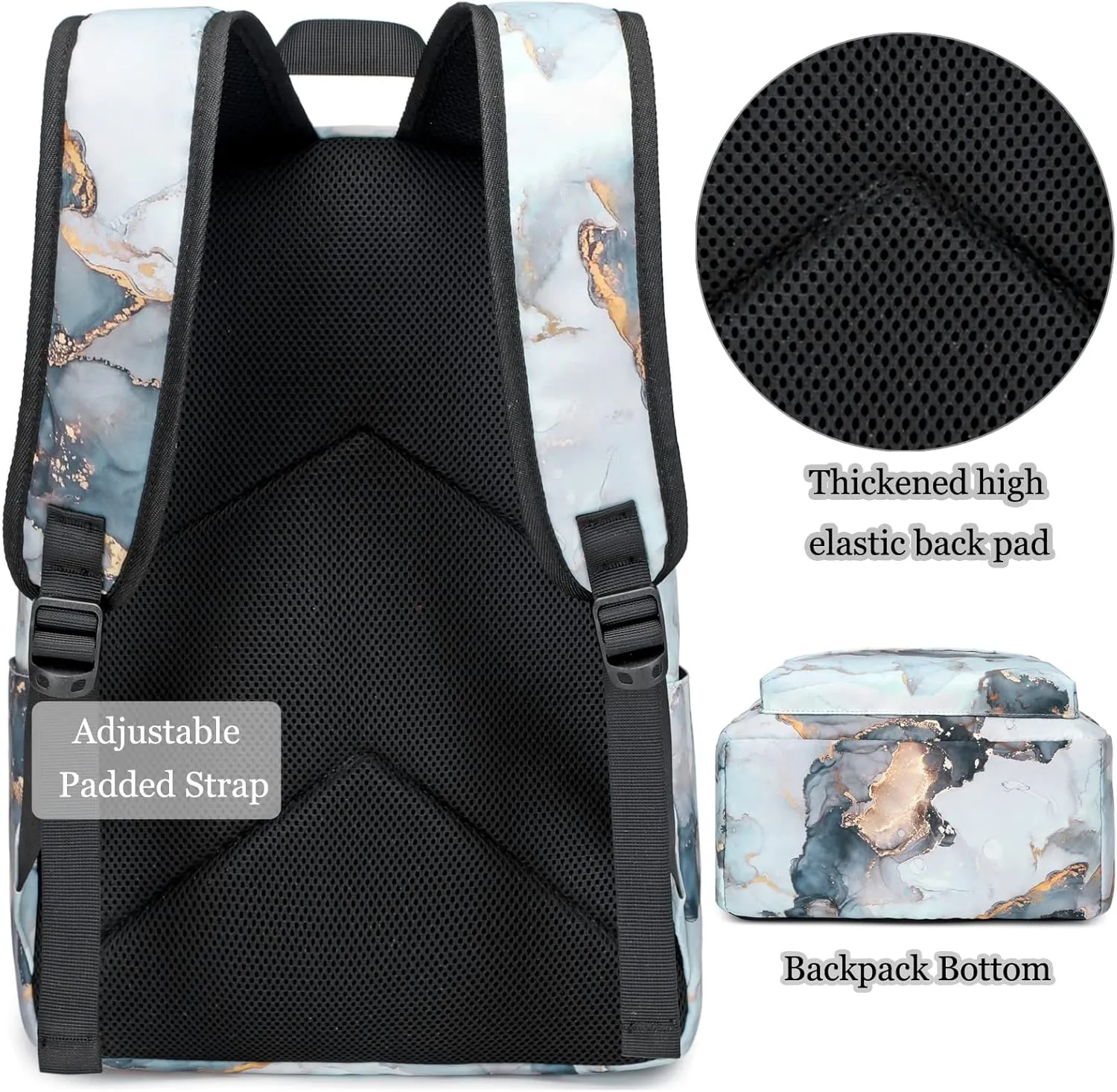 JIANYA Backpacks for Girls, Marble Girls Backpack with Lunch Box Kids School Bag Travel Back Packs